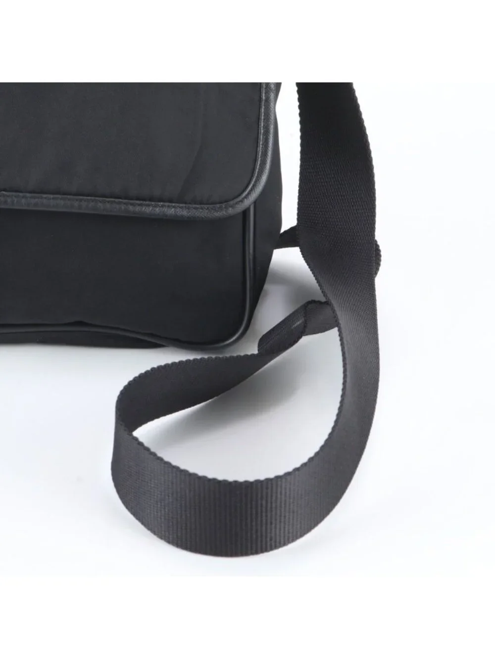 Prada Tessuto Nylon Triangle Logo Leather Shoulder Bag Crossbody Messenger Black